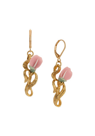 Thumbnail 1: 1928 Jewelry Gold Tone Pink Flower Drop Earrings 