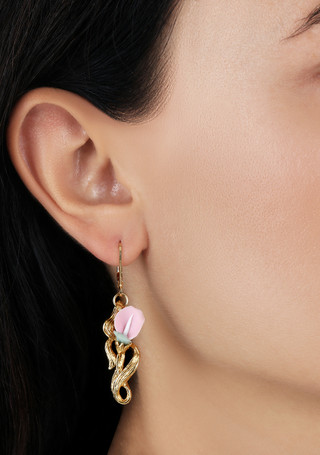 Thumbnail 2: 1928 Jewelry Gold Tone Pink Flower Drop Earrings 