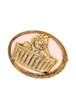 Thumbnail 1: 1928 Jewelry 1928 Jewelry Pink Oval Cat In Basket Brooch 