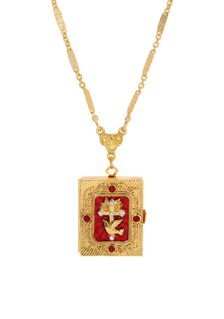 Thumbnail 1: SYMBOLS OF FAITH Symbols of Faith Red Enamel Cross Locket Necklace 