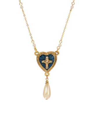 Thumbnail 1: SYMBOLS OF FAITH Symbols of Faith Blue Enamel Heart Cross Necklace 