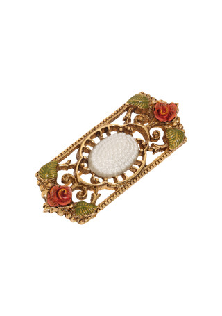 Thumbnail 1: 1928 Jewelry 1928 Jewelry Faux Pearl Red Rose Rectangle Brooch 