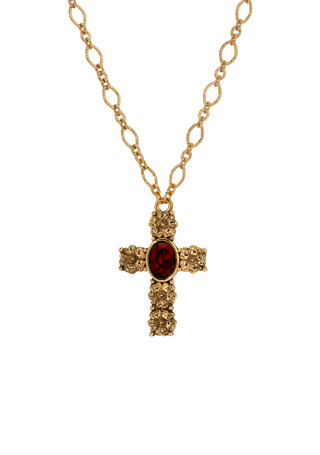 Thumbnail 1: SYMBOLS OF FAITH Symbols of Faith Cross Garnet Oval Stone Necklace 