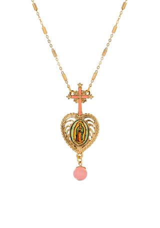 Thumbnail 1: SYMBOLS OF FAITH Symbols of Faith Cross Pink Heart Guadalupe Necklace 