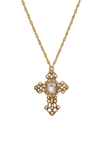 Thumbnail 1: SYMBOLS OF FAITH Symbols of Faith Purple Stone Crystal Cross Necklace 