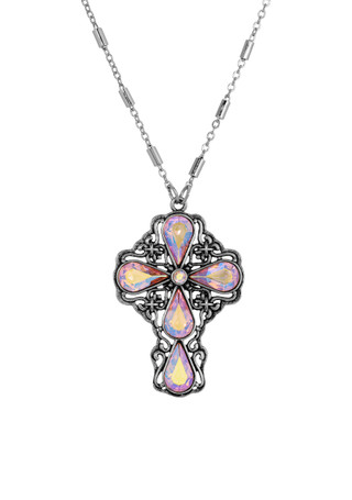 Thumbnail 1: SYMBOLS OF FAITH Symbols of Faith Teardrop Crystal Cross Necklace 