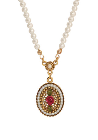 Thumbnail 1: 1928 Jewelry 1928 Jewelry Faux Pearl Rose Filigree Oval Necklace 
