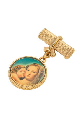 Thumbnail 1: SYMBOLS OF FAITH Symbols of Faith Gold Tone Round Mary & Child Decal Pin 