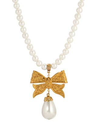 Thumbnail 1: 1928 Jewelry 1928 Jewelry Faux Pearl Gold Bow Necklace 