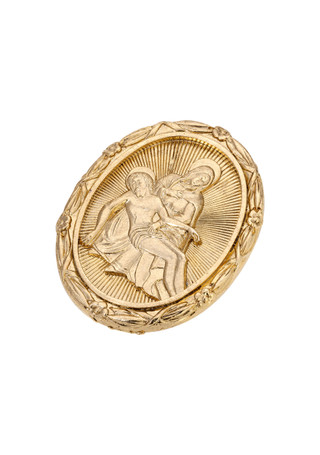 Thumbnail 1: SYMBOLS OF FAITH Symbols of Faith Gold Tone Jesus & Mary Oval Pin 