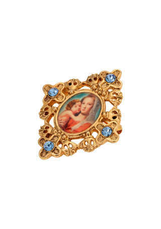 Thumbnail 1: SYMBOLS OF FAITH Symbols of Faith Gold Tone Mary & Child Decal Pin 