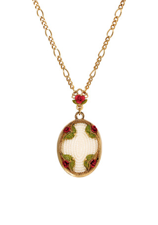 Thumbnail 1: 1928 Jewelry 1928 Jewelry Faux Pearl Bead Oval Red Rose Necklace 