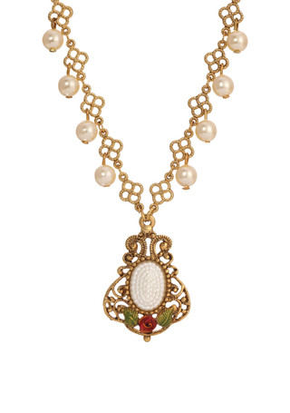 Thumbnail 1: 1928 Jewelry 1928 Jewelry Faux Pearl & Red Rose Shaky Necklace 