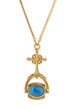 Thumbnail 1: SYMBOLS OF FAITH Symbols of Faith Cross Blue Stone Spinner Necklace 