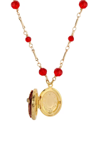 Thumbnail 2: SYMBOLS OF FAITH Symbols of Faith Red Enamel Cross Oval Locket 