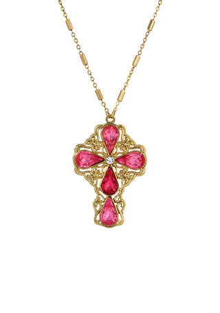 Thumbnail 1: SYMBOLS OF FAITH Symbols of Faith Teardrop Crystal Cross Necklace 
