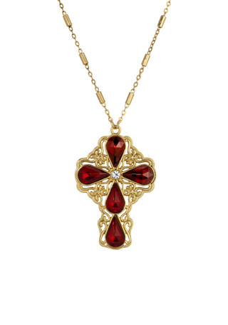 Thumbnail 1: SYMBOLS OF FAITH Symbols of Faith Teardrop Crystal Cross Necklace 