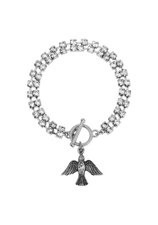 Thumbnail 1: SYMBOLS OF FAITH Symbols of Faith Silver Tone Crystal Dove Charm Bracelet 