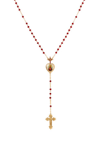 Thumbnail 1: SYMBOLS OF FAITH Symbols of Faith Gold Tone Red Bead Jesus Decal Rosary 