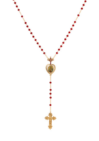 Thumbnail 1: SYMBOLS OF FAITH Symbols of Faith Cross Heart Guadalupe Red Bead Rosary 