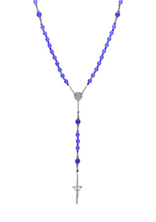 Thumbnail 1: SYMBOLS OF FAITH Symbols of Faith Blue Bead Virgin Mary Crucifix Rosary 