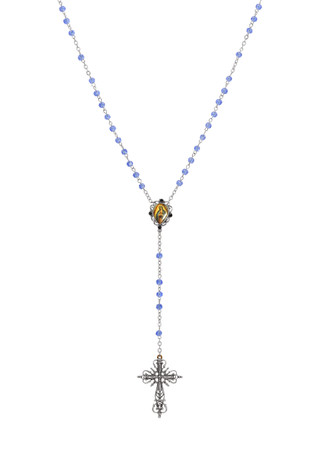Thumbnail 1: SYMBOLS OF FAITH Symbols of Faith Lady of Gualalupe Blue Bead Chain Rosary 