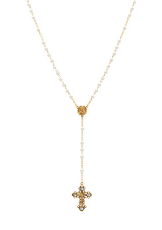 Thumbnail 1: SYMBOLS OF FAITH Symbols of Faith Blue Stones Faux Pearl Beaded Chain Rosary 