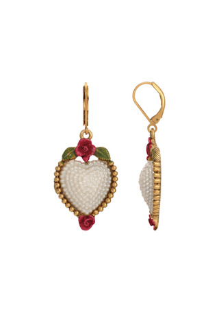 Thumbnail 1: 1928 Jewelry 1928 Jewelry Faux Pearl Red Rose Heart Drop Earrings 