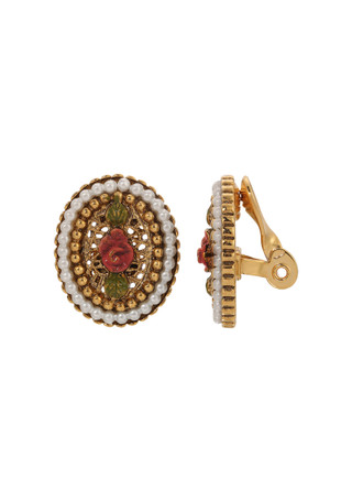 Thumbnail 1: 1928 Jewelry 1928 Jewelry Faux Pearl Red Rose Oval Clip Earrings 