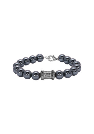 Thumbnail 1: SYMBOLS OF FAITH Symbols of Faith Glass Black Pearl & Prayer Bead Bracelet 