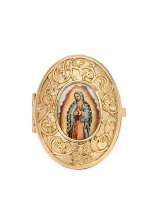 Thumbnail 1: SYMBOLS OF FAITH Symbols of Faith Lady of Guadalupe Decal Oval Pill Box 