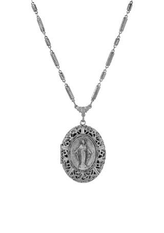 Thumbnail 1: SYMBOLS OF FAITH Symbols of Faith Silver Tone Oval Locket Necklace 