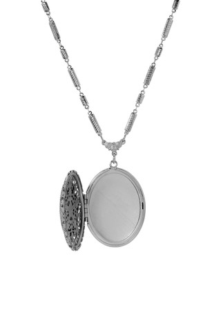 Thumbnail 2: SYMBOLS OF FAITH Symbols of Faith Silver Tone Oval Locket Necklace 