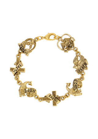 Thumbnail 1: SYMBOLS OF FAITH Symbols of Faith Gold Tone Love Peace Hope Faith Bracelet 