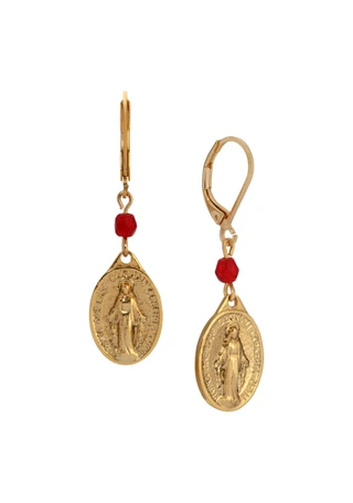 Thumbnail 1: SYMBOLS OF FAITH Symbols of Faith Miraculous Medal Charm Leverback Earring 