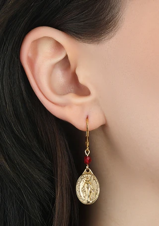 Thumbnail 2: SYMBOLS OF FAITH Symbols of Faith Miraculous Medal Charm Leverback Earring 