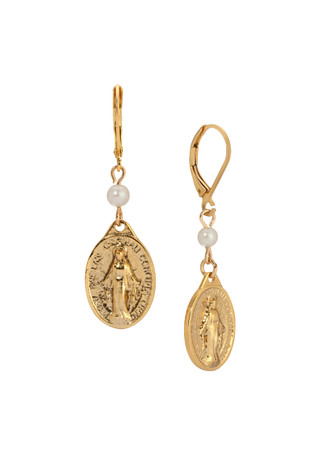 Thumbnail 1: SYMBOLS OF FAITH Symbols of Faith Miraculous Medal Charm Leverback Earring 