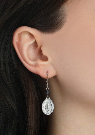 Thumbnail 2: SYMBOLS OF FAITH Symbols of Faith Miraculous Medal Charm Leverback Earring 