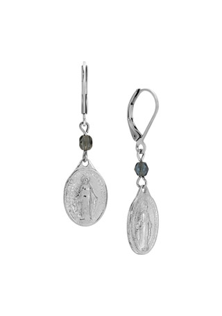 Thumbnail 1: SYMBOLS OF FAITH Symbols of Faith Miraculous Medal Charm Leverback Earring 