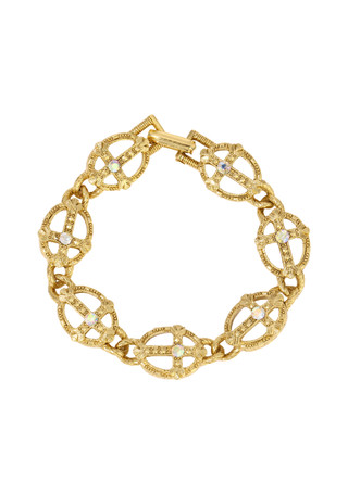 Thumbnail 1: SYMBOLS OF FAITH Symbols of Faith Gold Tone Cross AB Crystal Bracelet 