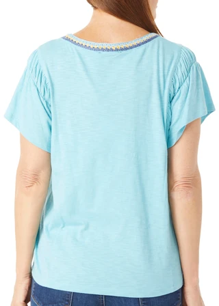 Thumbnail 4: Democracy Democracy Womens Short Flutter Sleeve Crochet Neck Top 