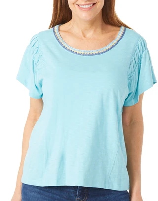 Thumbnail 2: Democracy Democracy Womens Short Flutter Sleeve Crochet Neck Top 