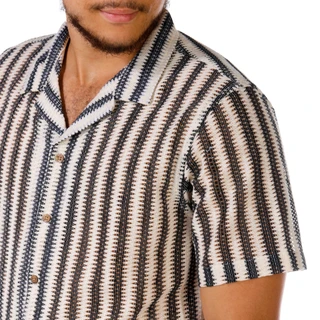 Thumbnail 2: Distortion Distortion Men's Short Sleeve Striped Open Weave Shirt 