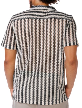 Thumbnail 3: Distortion Distortion Men's Short Sleeve Striped Open Weave Shirt 