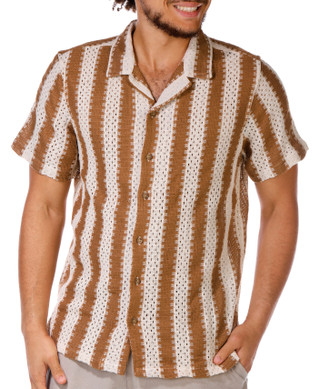 Thumbnail 1: Distortion Distortion Men's Short Sleeve Striped Open Weave Shirt 