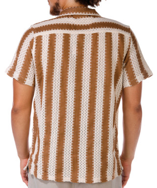 Thumbnail 3: Distortion Distortion Men's Short Sleeve Striped Open Weave Shirt 