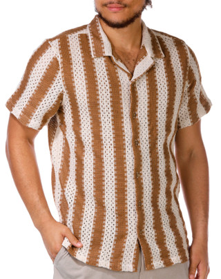 Thumbnail 4: Distortion Distortion Men's Short Sleeve Striped Open Weave Shirt 