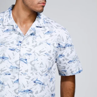 Thumbnail 9: REEL LEGENDS Reel Legends Mens Seersucker Shark Printed Button Up Shirt 
