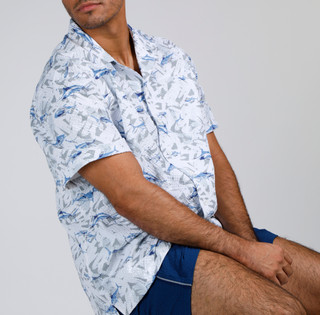 Thumbnail 7: REEL LEGENDS Reel Legends Mens Seersucker Shark Printed Button Up Shirt 