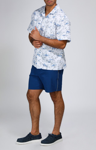 Thumbnail 10: REEL LEGENDS Reel Legends Mens Seersucker Shark Printed Button Up Shirt 